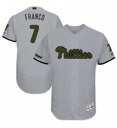 Men's Majestic Philadelphia Phillies #7 Maikel Franco Grey Memorial Day Authentic Collection Flex Base MLB Jersey