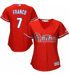 Women's Majestic Philadelphia Phillies #7 Maikel Franco Replica Red Alternate Cool Base MLB Jersey