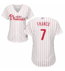 Women's Majestic Philadelphia Phillies #7 Maikel Franco Replica White/Red Strip Home Cool Base MLB Jersey
