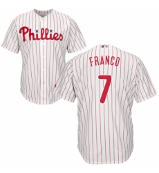 Youth Majestic Philadelphia Phillies #7 Maikel Franco Replica White/Red Strip Home Cool Base MLB Jersey
