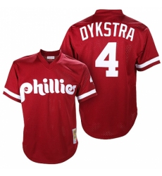 Men's Mitchell and Ness 1991 Philadelphia Phillies #4 Lenny Dykstra Replica Red Throwback MLB Jersey