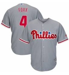 Men's Majestic Philadelphia Phillies #4 Jimmy Foxx Replica Grey Road Cool Base MLB Jersey