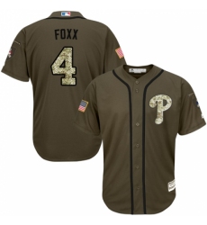 Youth Majestic Philadelphia Phillies #4 Jimmy Foxx Replica Green Salute to Service MLB Jersey