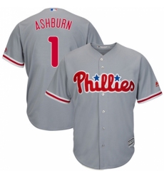 Men's Majestic Philadelphia Phillies #1 Richie Ashburn Replica Grey Road Cool Base MLB Jersey