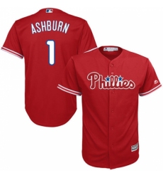 Men's Majestic Philadelphia Phillies #1 Richie Ashburn Replica Red Alternate Cool Base MLB Jersey