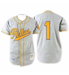 Men's Mitchell and Ness 1938 Philadelphia Phillies #1 Richie Ashburn Replica Grey Throwback MLB Jersey