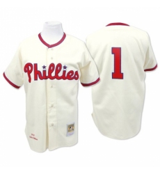 Men's Mitchell and Ness Philadelphia Phillies #1 Richie Ashburn Authentic Cream Throwback MLB Jersey