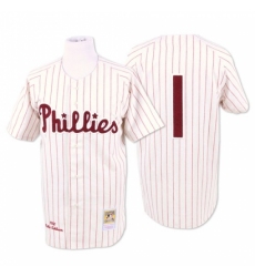 Men's Mitchell and Ness Philadelphia Phillies #1 Richie Ashburn Replica White/Red Strip Throwback MLB Jersey