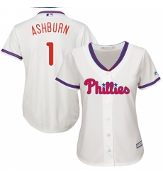 Women's Majestic Philadelphia Phillies #1 Richie Ashburn Authentic Cream Alternate Cool Base MLB Jersey