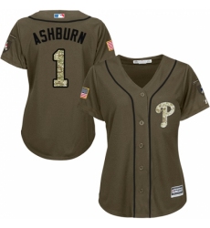 Women's Majestic Philadelphia Phillies #1 Richie Ashburn Replica Green Salute to Service MLB Jersey