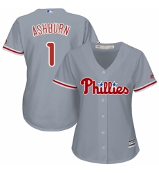 Women's Majestic Philadelphia Phillies #1 Richie Ashburn Replica Grey Road Cool Base MLB Jersey