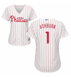 Women's Majestic Philadelphia Phillies #1 Richie Ashburn Replica White/Red Strip Home Cool Base MLB Jersey