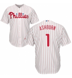 Youth Majestic Philadelphia Phillies #1 Richie Ashburn Replica White/Red Strip Home Cool Base MLB Jersey
