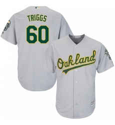 Men's Majestic Oakland Athletics #60 Andrew Triggs Replica Grey Road Cool Base MLB Jersey