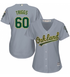 Women's Majestic Oakland Athletics #60 Andrew Triggs Replica Grey Road Cool Base MLB Jersey