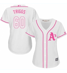 Women's Majestic Oakland Athletics #60 Andrew Triggs Replica White Fashion Cool Base MLB Jersey