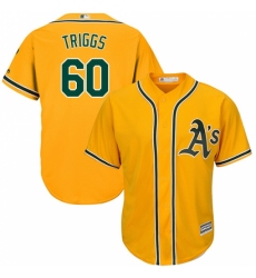 Youth Majestic Oakland Athletics #60 Andrew Triggs Replica Gold Alternate 2 Cool Base MLB Jersey