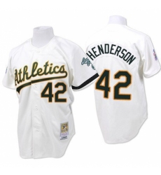 Men's Mitchell and Ness Oakland Athletics #42 Dave Henderson Authentic White Throwback MLB Jersey