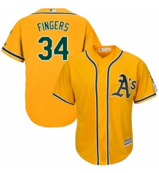 Youth Majestic Oakland Athletics #34 Rollie Fingers Replica Gold Alternate 2 Cool Base MLB Jersey