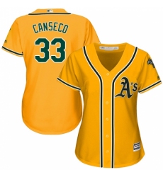Women's Majestic Oakland Athletics #33 Jose Canseco Authentic Gold Alternate 2 Cool Base MLB Jersey
