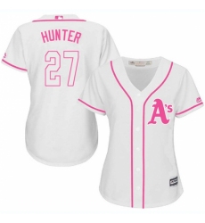 Women's Majestic Oakland Athletics #27 Catfish Hunter Authentic White Fashion Cool Base MLB Jersey
