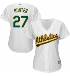 Women's Majestic Oakland Athletics #27 Catfish Hunter Replica White Home Cool Base MLB Jersey