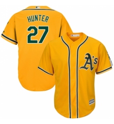 Youth Majestic Oakland Athletics #27 Catfish Hunter Authentic Gold Alternate 2 Cool Base MLB Jersey