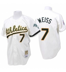 Men's Mitchell and Ness Oakland Athletics #7 Walt Weiss Authentic White Throwback MLB Jersey