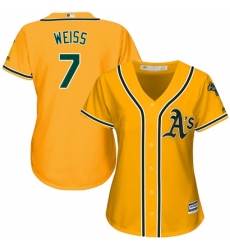 Women's Majestic Oakland Athletics #7 Walt Weiss Replica Gold Alternate 2 Cool Base MLB Jersey