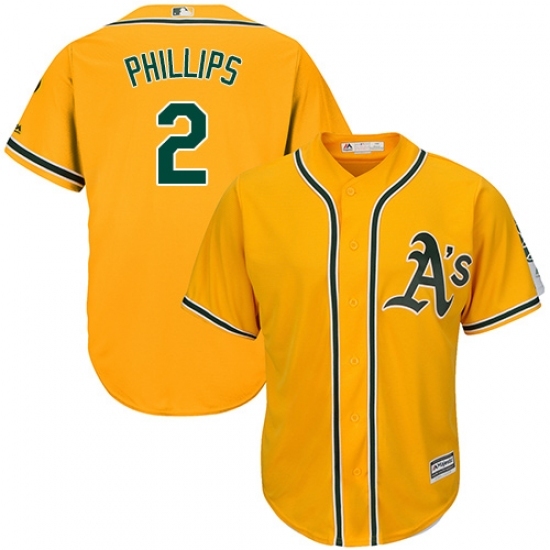 Men's Majestic Oakland Athletics #2 Tony Phillips Replica Gold Alternate 2 Cool Base MLB Jersey Men's Majestic Oakland Athletics #2 Tony Phillips Replica Gold Alternate 2 Cool Base MLB Jersey