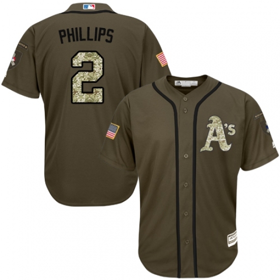 Men's Majestic Oakland Athletics #2 Tony Phillips Replica Green Salute to Service MLB Jersey Men's Majestic Oakland Athletics #2 Tony Phillips Replica Green Salute to Service MLB Jersey