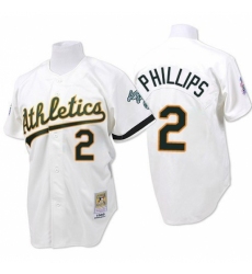 Men's Mitchell and Ness Oakland Athletics #2 Tony Phillips Replica White Throwback MLB Jersey