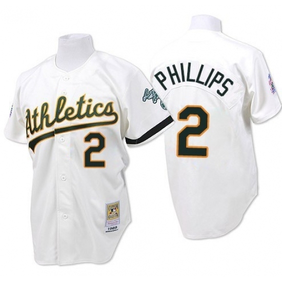 Men's Mitchell and Ness Oakland Athletics #2 Tony Phillips Replica White Throwback MLB Jersey Men's Mitchell and Ness Oakland Athletics #2 Tony Phillips Replica White Throwback MLB Jersey