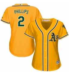 Women's Majestic Oakland Athletics #2 Tony Phillips Replica Gold Alternate 2 Cool Base MLB Jersey Women's Majestic Oakland Athletics #2 Tony Phillips Replica Gold Alternate 2 Cool Base MLB Jersey