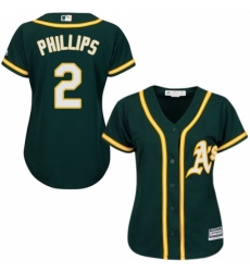 Women's Majestic Oakland Athletics #2 Tony Phillips Replica Green Alternate 1 Cool Base MLB Jersey Women's Majestic Oakland Athletics #2 Tony Phillips Replica Green Alternate 1 Cool Base MLB Jersey