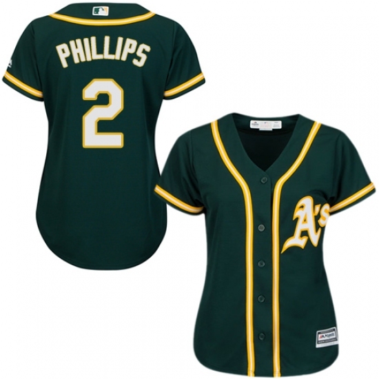 Women's Majestic Oakland Athletics #2 Tony Phillips Replica Green Alternate 1 Cool Base MLB Jersey Women's Majestic Oakland Athletics #2 Tony Phillips Replica Green Alternate 1 Cool Base MLB Jersey