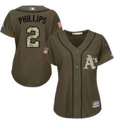 Women's Majestic Oakland Athletics #2 Tony Phillips Replica Green Salute to Service MLB Jersey Women's Majestic Oakland Athletics #2 Tony Phillips Replica Green Salute to Service MLB Jersey