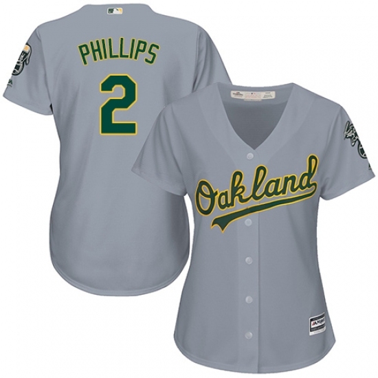 Women's Majestic Oakland Athletics #2 Tony Phillips Replica Grey Road Cool Base MLB Jersey Women's Majestic Oakland Athletics #2 Tony Phillips Replica Grey Road Cool Base MLB Jersey