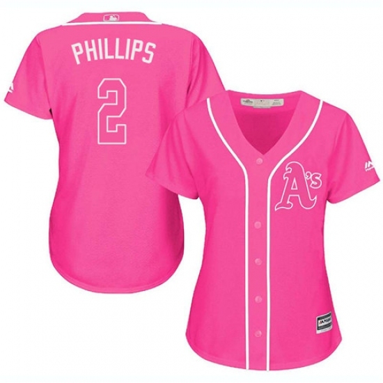 Women's Majestic Oakland Athletics #2 Tony Phillips Replica Pink Fashion Cool Base MLB Jersey Women's Majestic Oakland Athletics #2 Tony Phillips Replica Pink Fashion Cool Base MLB Jersey