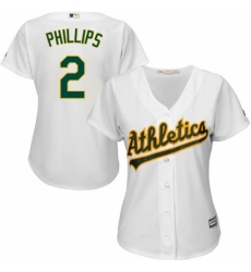 Women's Majestic Oakland Athletics #2 Tony Phillips Replica White Home Cool Base MLB Jersey Women's Majestic Oakland Athletics #2 Tony Phillips Replica White Home Cool Base MLB Jersey