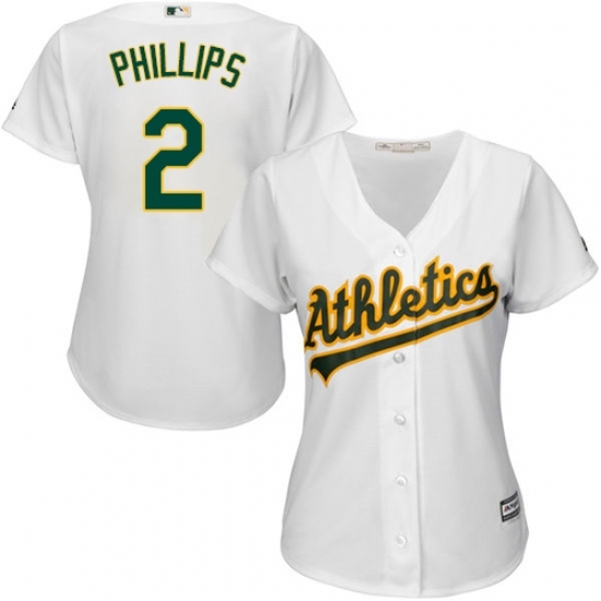Women's Majestic Oakland Athletics #2 Tony Phillips Replica White Home Cool Base MLB Jersey Women's Majestic Oakland Athletics #2 Tony Phillips Replica White Home Cool Base MLB Jersey