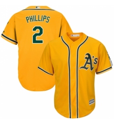 Youth Majestic Oakland Athletics #2 Tony Phillips Replica Gold Alternate 2 Cool Base MLB Jersey