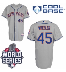Men's Majestic New York Mets #45 Zack Wheeler Replica Grey Road Cool Base 2015 World Series MLB Jersey