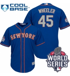 Men's Majestic New York Mets #45 Zack Wheeler Replica Royal Blue Alternate Road Cool Base 2015 World Series MLB Jersey