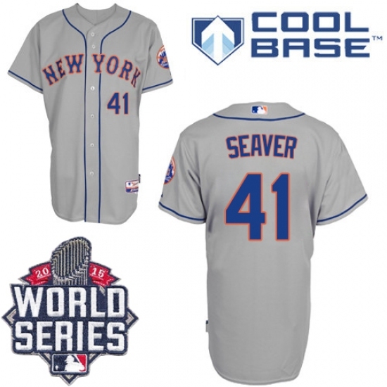 Men's Majestic New York Mets #41 Tom Seaver Replica Grey Road Cool Base 2015 World Series MLB Jersey Men's Majestic New York Mets #41 Tom Seaver Replica Grey Road Cool Base 2015 World Series MLB Jersey