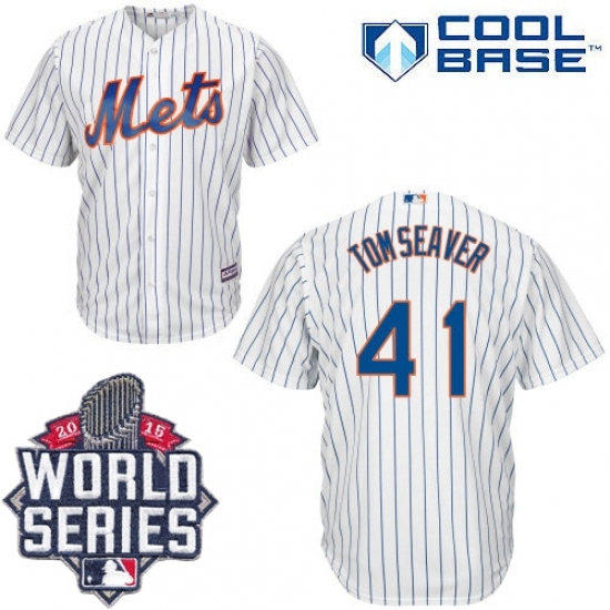 Men's Majestic New York Mets #41 Tom Seaver Replica White Home Cool Base 2015 World Series MLB Jersey Men's Majestic New York Mets #41 Tom Seaver Replica White Home Cool Base 2015 World Series MLB Jersey