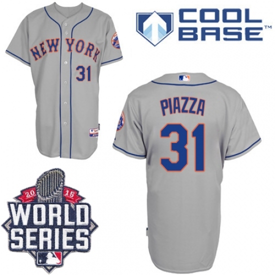 Men's Majestic New York Mets #31 Mike Piazza Replica Grey Road Cool Base 2015 World Series MLB Jersey Men's Majestic New York Mets #31 Mike Piazza Replica Grey Road Cool Base 2015 World Series MLB Jersey