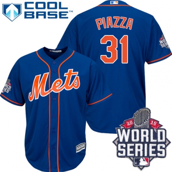 Men's Majestic New York Mets #31 Mike Piazza Replica Royal Blue Alternate Home Cool Base 2015 World Series MLB Jersey Men's Majestic New York Mets #31 Mike Piazza Replica Royal Blue Alternate Home Cool Base 2015 World Series MLB Jersey