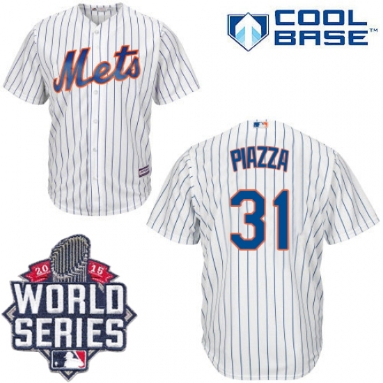 Men's Majestic New York Mets #31 Mike Piazza Replica White Home Cool Base 2015 World Series MLB Jersey Men's Majestic New York Mets #31 Mike Piazza Replica White Home Cool Base 2015 World Series MLB Jersey