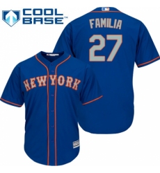 Youth Majestic New York Mets #27 Jeurys Familia Replica Royal Blue Alternate Road Cool Base MLB Jersey